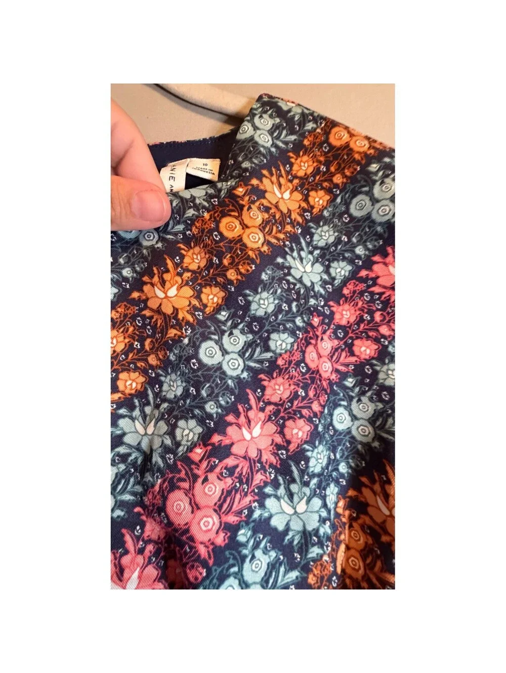 Janie and Jack Girls Floral Stripe Flutter Sleeve Ruffle Dress Navy Blue Size 10
